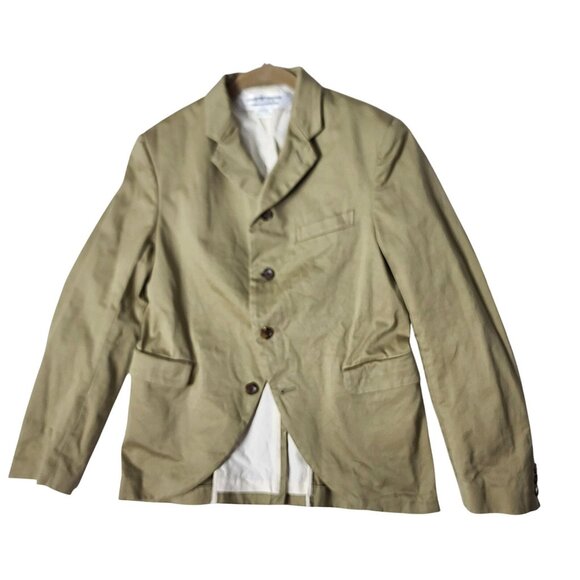 COMME DES GARCONS Curved Front Tailored Dart Jacket RO-J021 Khaki/Beige L NWOT - Picture 2 of 16